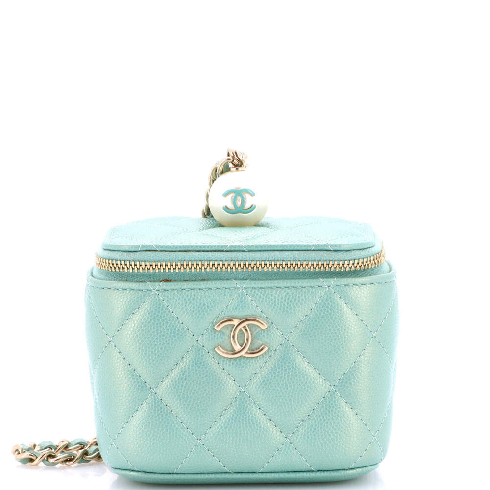 Chanel Mini Classic Pearl Vanity Case with Chain Quilted Caviar